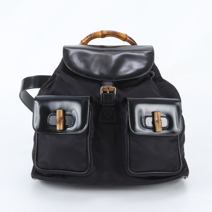 Gucci Bamboo Leather Backpack Shoulder Bag Black