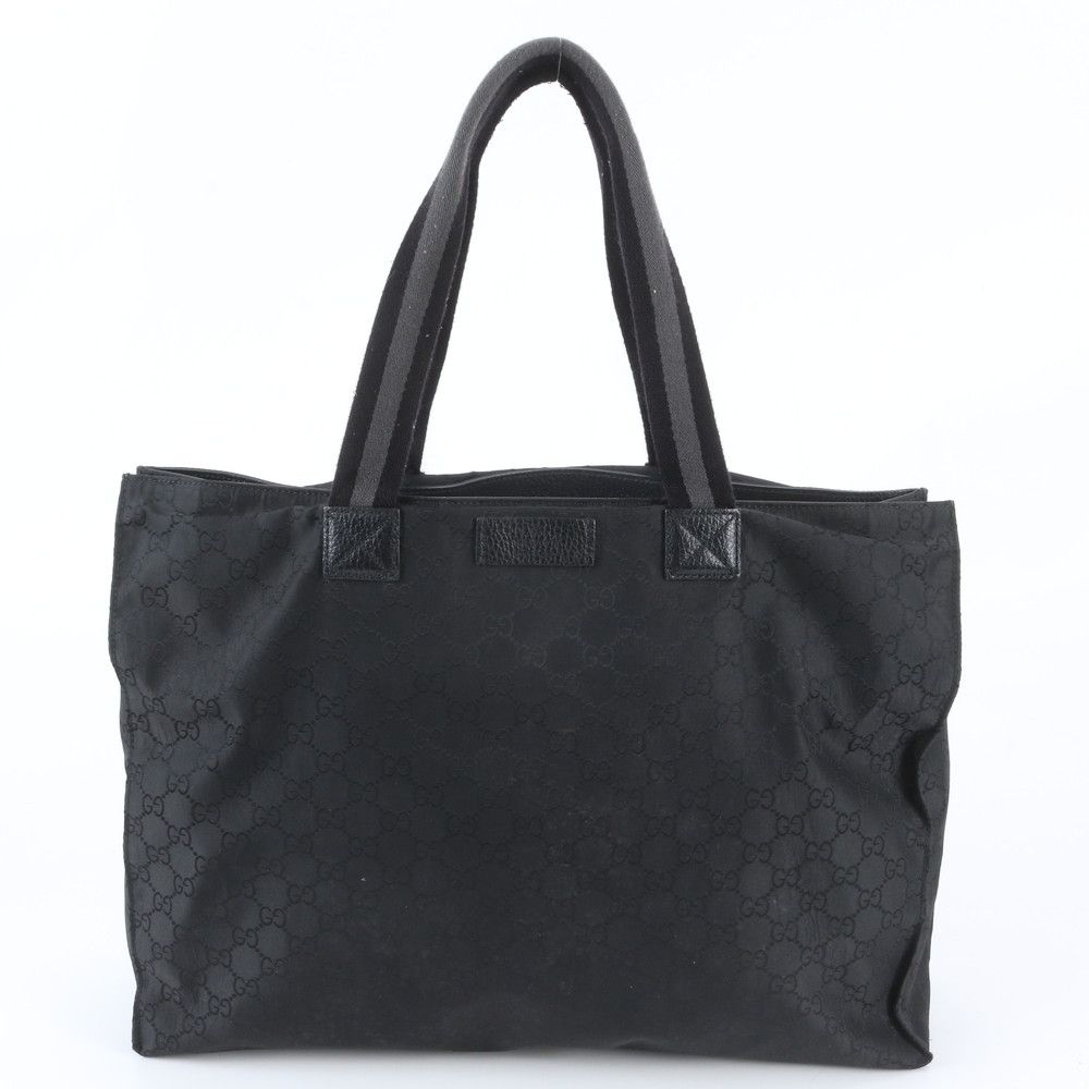 Gucci GG Nylon Leather Tote Bag Shoulder Business Document Black