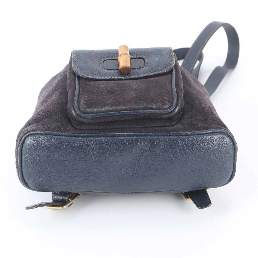 Gucci Bamboo Leather Backpack Shoulder Bag Navy — view 6