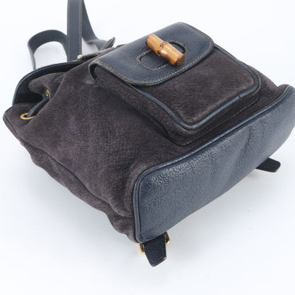 Gucci Bamboo Leather Backpack Shoulder Bag Navy — view 5
