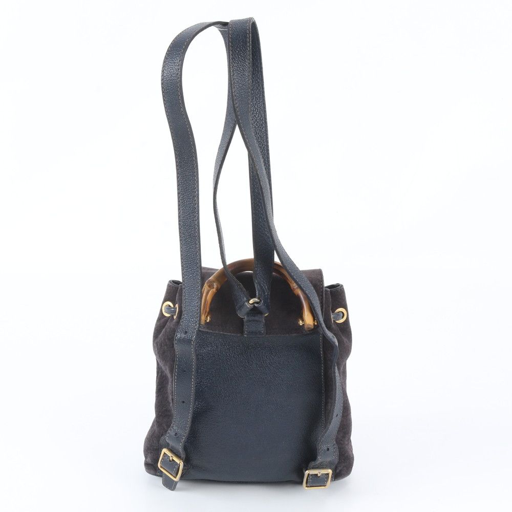 Gucci Bamboo Leather Backpack Shoulder Bag Navy — view 3