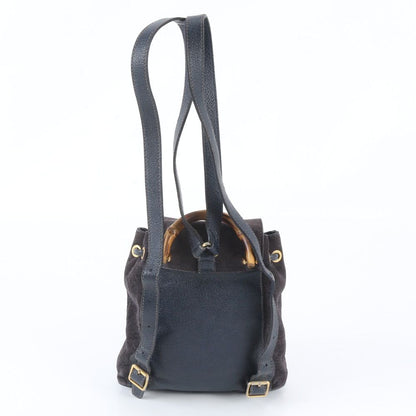 Gucci Bamboo Leather Backpack Shoulder Bag Navy — view 3