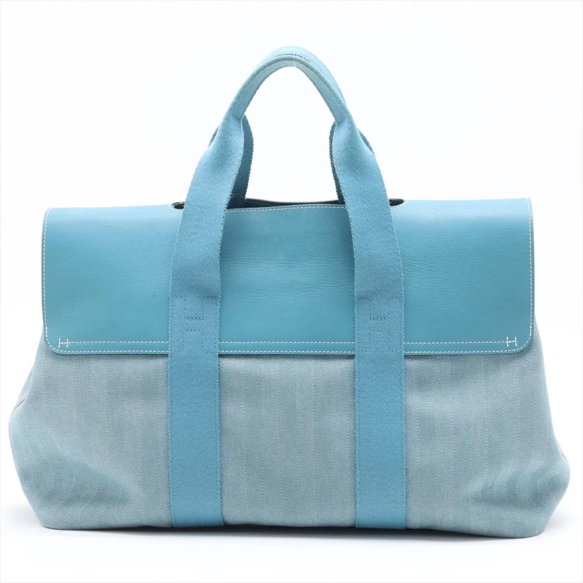 Hermes Valparaiso GM Toile Chevron Leather Tote Bag Shoulder — view 2