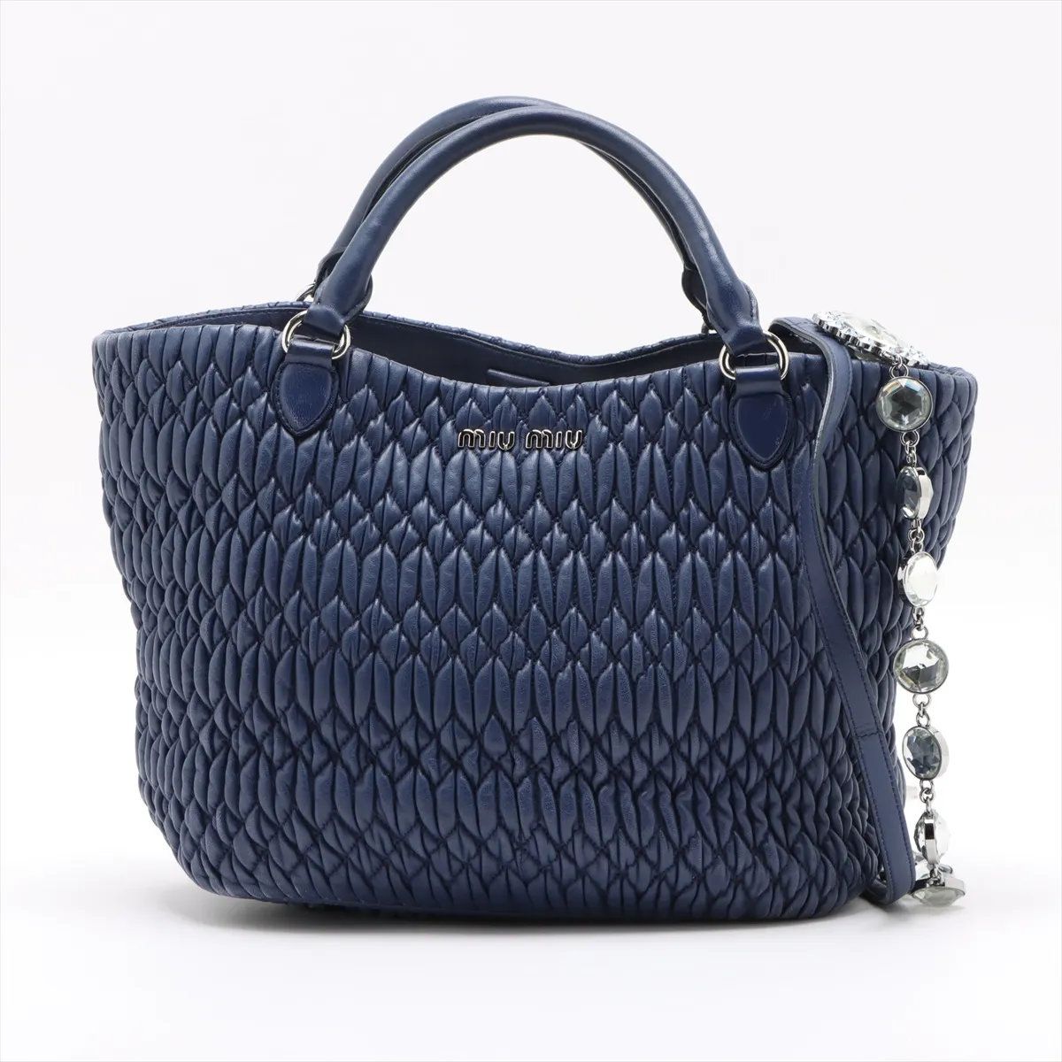 Miu Miu Matelasse Nappa Crystal Bijou Leather 2-Way Shoulder Bag
