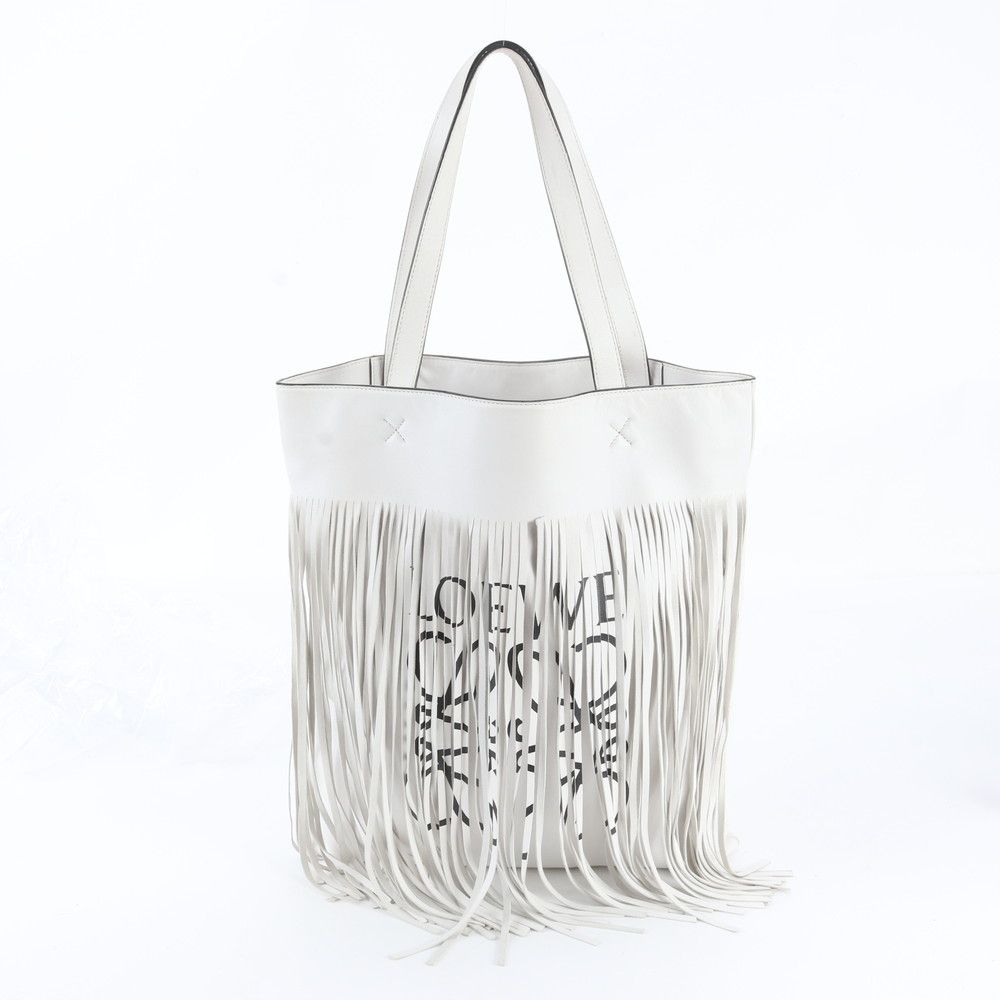 Loewe Vertical Anagram Fringe Leather Tote Bag Shoulder Hand