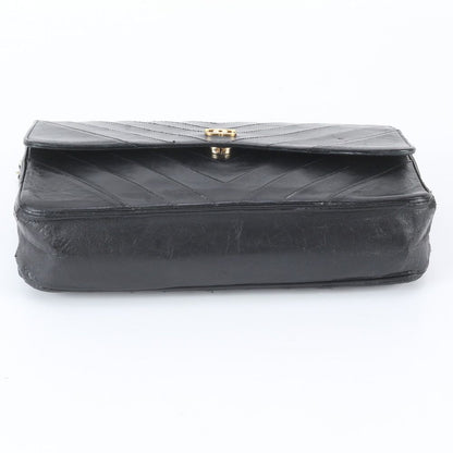Chanel V-stitch Chain Leather Shoulder Bag Black — view 6