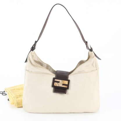 Fendi Mamma Bucket Baguette FF Leather Canvas Shoulder Bag