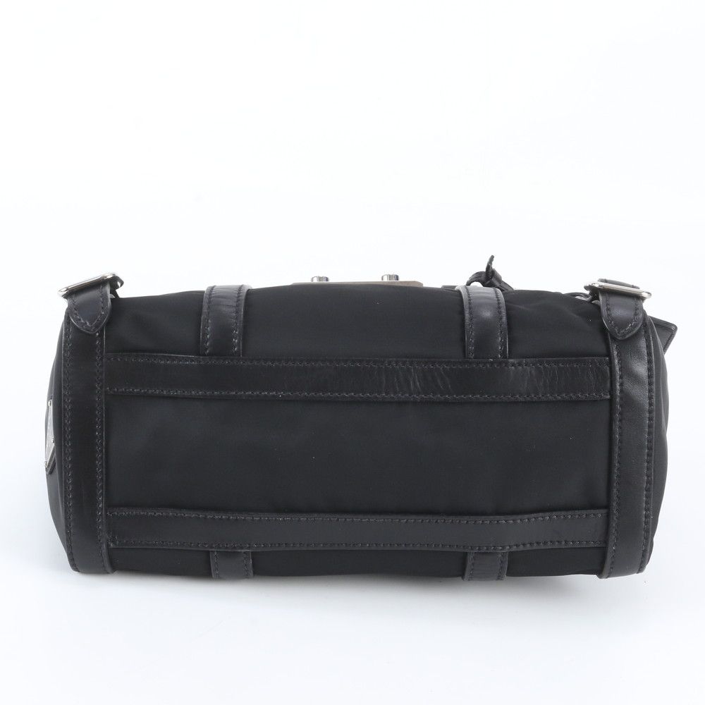 Prada Tessuto Nylon Triangle Logo Leather Shoulder Bag Hand Black — view 6