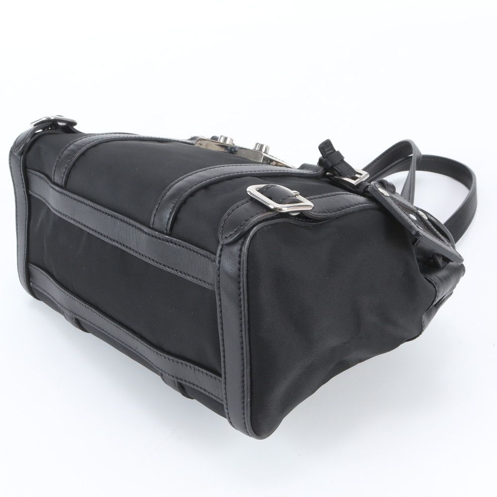 Prada Tessuto Nylon Triangle Logo Leather Shoulder Bag Hand Black — view 4