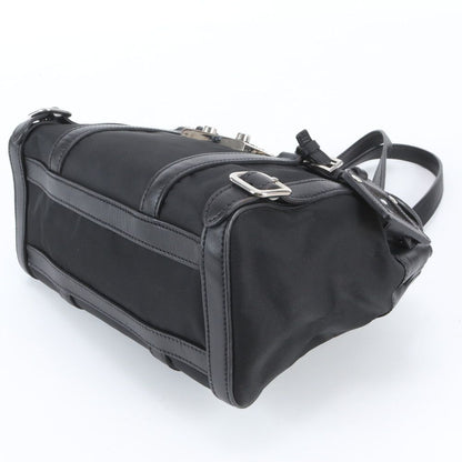 Prada Tessuto Nylon Triangle Logo Leather Shoulder Bag Hand Black — view 4