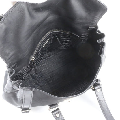Prada Tessuto Nylon Triangle Logo Leather Shoulder Bag Hand Black — view 7