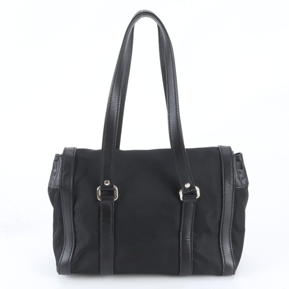 Prada Tessuto Nylon Triangle Logo Leather Shoulder Bag Hand Black — view 3