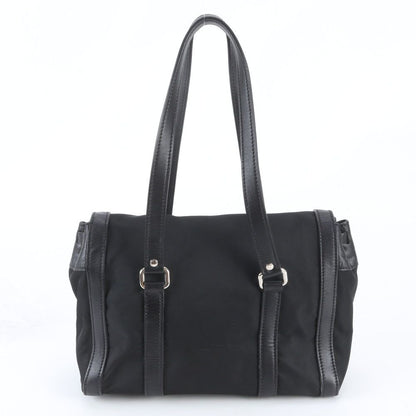 Prada Tessuto Nylon Triangle Logo Leather Shoulder Bag Hand Black — view 3