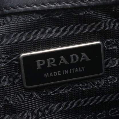 Prada Tessuto Nylon Triangle Logo Leather Shoulder Bag Hand Black — view 8