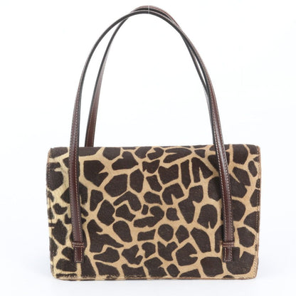 Fendi Calf Hair Animal Print Leather Handbag Brown — view 3