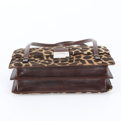 Fendi Calf Hair Animal Print Leather Handbag Brown — view 6