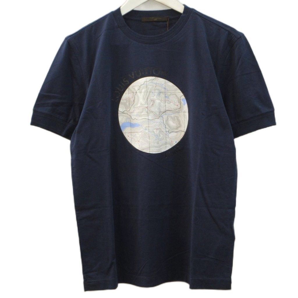 Louis Vuitton T-Shirt Print Cotton Silk Short Sleeve Navy Top XS