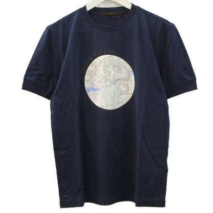 Louis Vuitton T-Shirt Print Cotton Silk Short Sleeve Navy Top XS