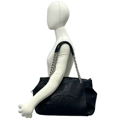 Chanel CC Logo Chain Caviar Leather Tote Shoulder Bag Black — view 2