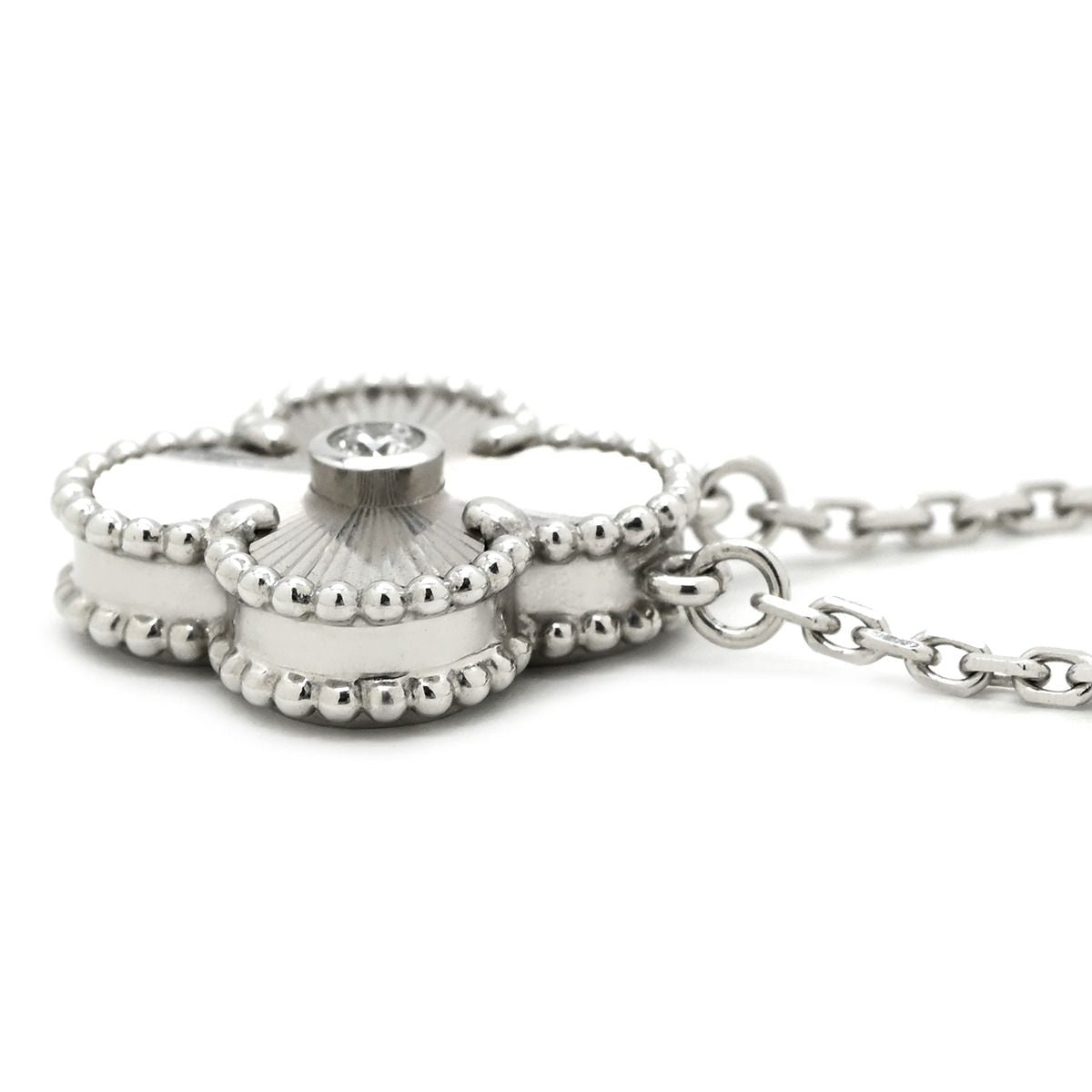 Van Cleef & Arpels Necklace Vintage Alhambra White Gold Guilloche 750 Diamond — view 3