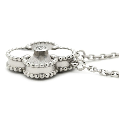 Van Cleef & Arpels Necklace Vintage Alhambra White Gold Guilloche 750 Diamond — view 3