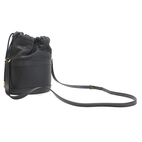 Gucci Shoulder Bag Horsebit Leather Black Gold Drawstring — view 2