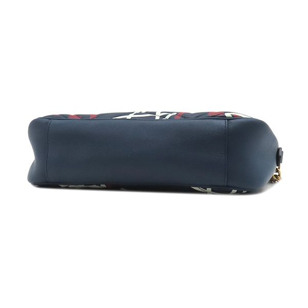 Gucci Shoulder Bag GG Marmont Ghost Chain Leather Chevron Quilted Navy Matte — view 3