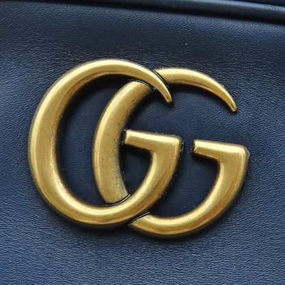 Gucci Shoulder Bag GG Marmont Ghost Chain Leather Chevron Quilted Navy Matte — view 8