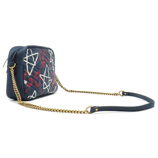 Gucci Shoulder Bag GG Marmont Ghost Chain Leather Chevron Quilted Navy Matte — view 2