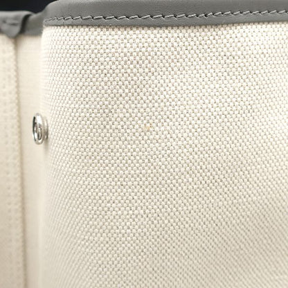 Balenciaga Tote Bag Navy Cabas M Canvas Leather Natural Gray Silver White Logo — view 8