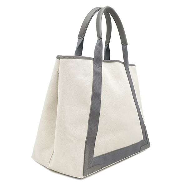 Balenciaga Tote Bag Navy Cabas M Canvas Leather Natural Gray Silver White Logo — view 2