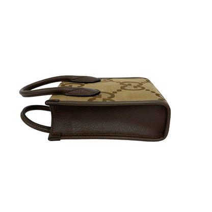 Gucci Jumbo GG Logo Pattern Canvas Leather 2-Way Shoulder Bag Brown — view 5