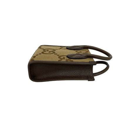 Gucci Jumbo GG Logo Pattern Canvas Leather 2-Way Shoulder Bag Brown — view 6