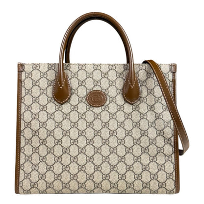 Gucci GG Small Tote Bag Supreme Shoulder Canvas Brown