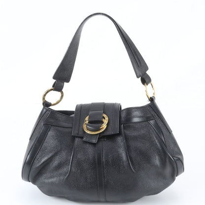 Bvlgari Chandra Leather Circle Logo Shoulder Bag Tote Hand Black