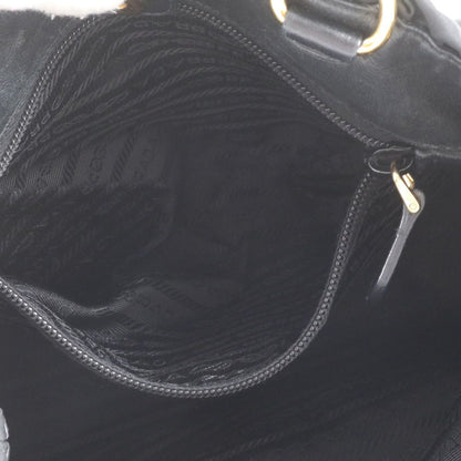 Prada White Tessuto Nylon Gathered Ribbon Leather Handbag Tote Black — view 8
