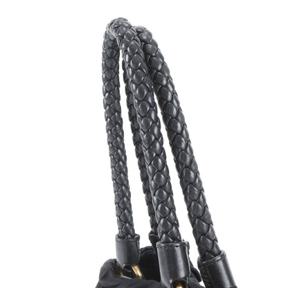 Prada White Tessuto Nylon Gathered Ribbon Leather Handbag Tote Black — view 2