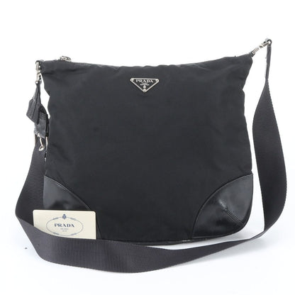 Prada White Tessuto Nylon Triangle Logo Leather Shoulder Bag