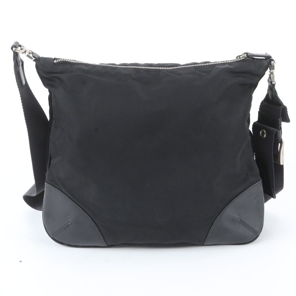 Prada White Tessuto Nylon Triangle Logo Leather Shoulder Bag — view 3
