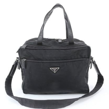 Prada White Tessuto Nylon Triangle Logo Leather 2-Way Shoulder Bag Crossbody