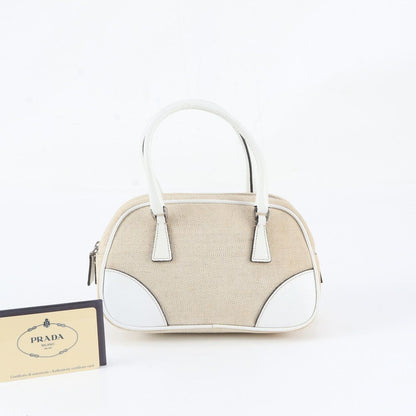 Prada White Triangle Logo Leather Handbag Tote