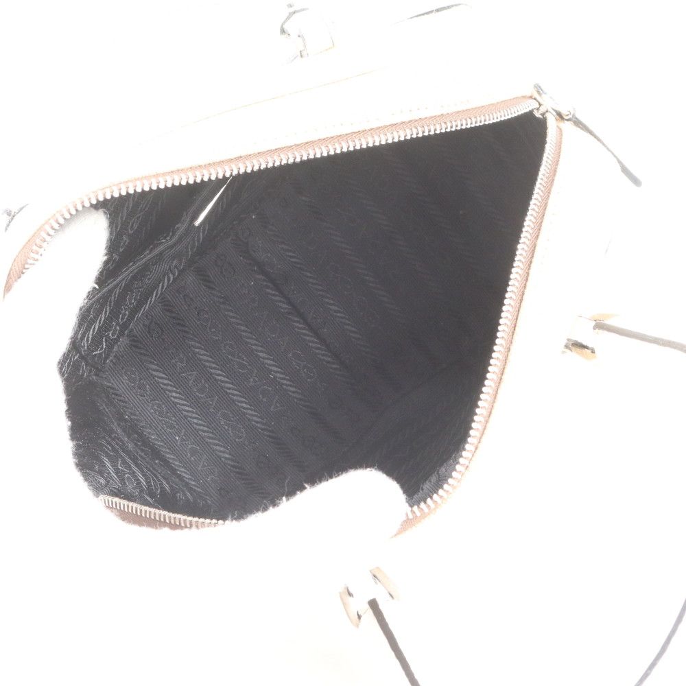 Prada White Triangle Logo Leather Handbag Tote — view 7