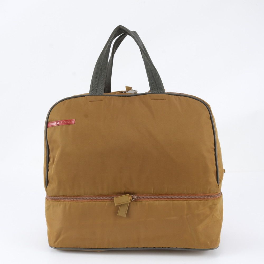 Prada Sports White Boston Bag Tote Travel Business Brown