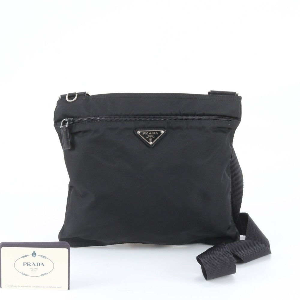 Prada Tessuto Nylon Triangle Logo Leather Shoulder Bag