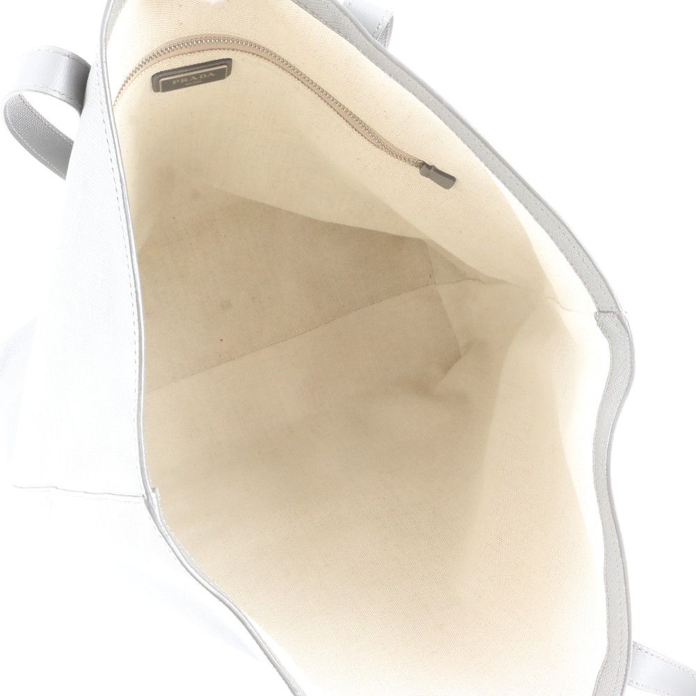 Prada White Saffiano Triangle Logo Leather Tote Bag Shoulder — view 7