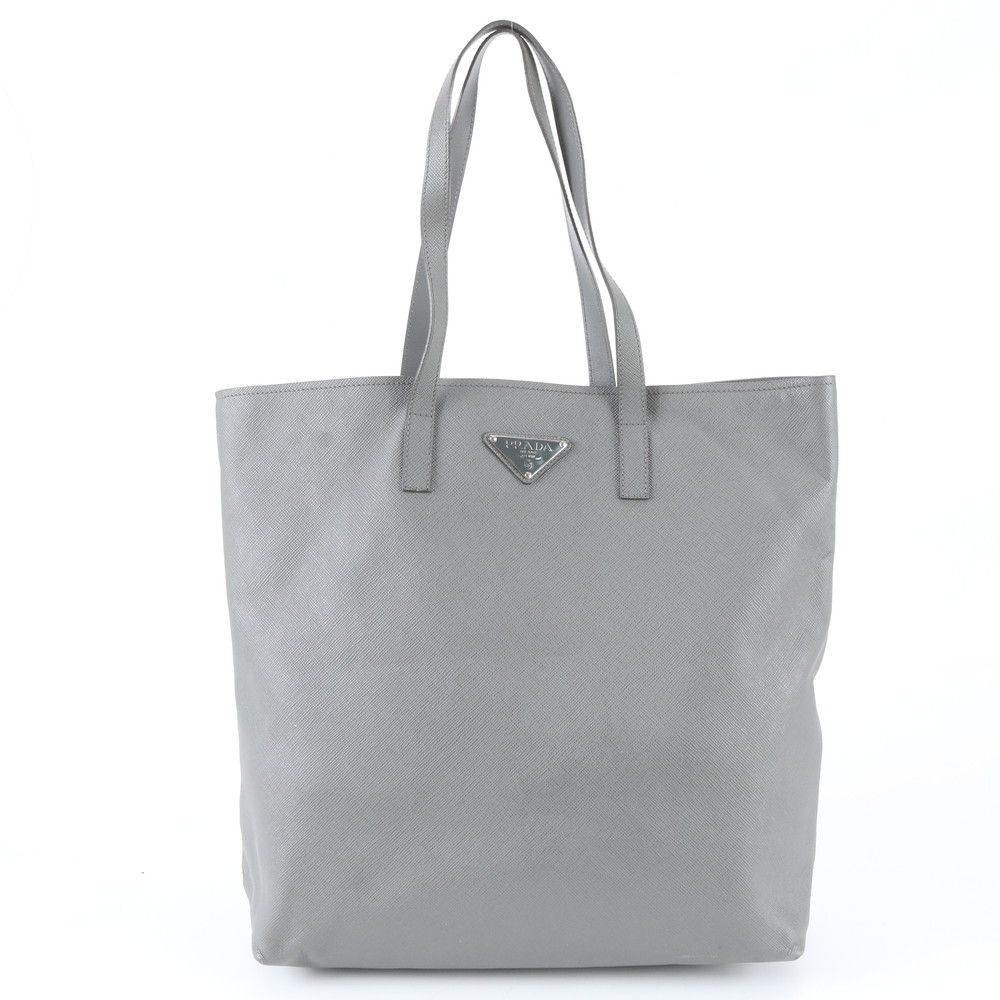 Prada White Saffiano Triangle Logo Leather Tote Bag Shoulder