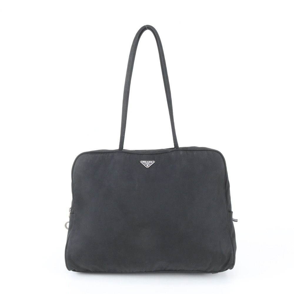 Prada White Tessuto Nylon Triangle Logo Leather Tote Bag Shoulder