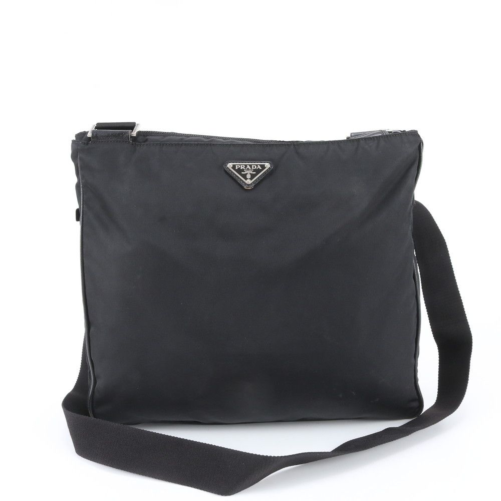 Prada White Tessuto Nylon Triangle Logo Leather Shoulder Bag Crossbody Business