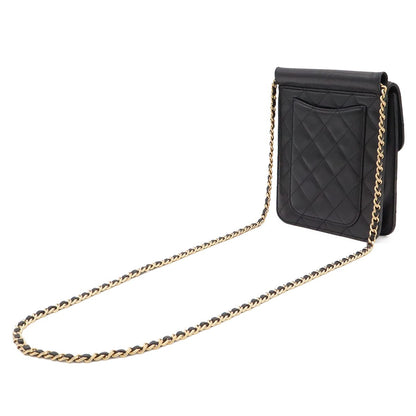 Chanel Quilted CC Logo Chain Shoulder Bag Pochette Lambskin Leather Black Gold — view 2