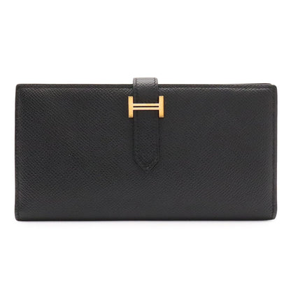 Hermes Bearn Soufflet Wallet Bifold Veau Epsom Black Gold